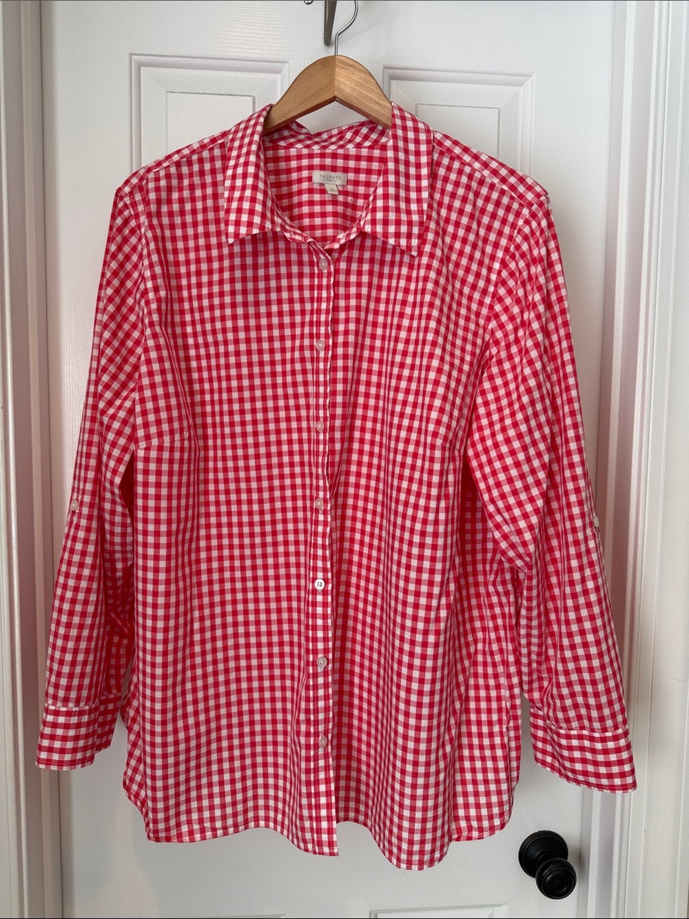 Talbots 3X Red and White Gingham Button-Front Blouse